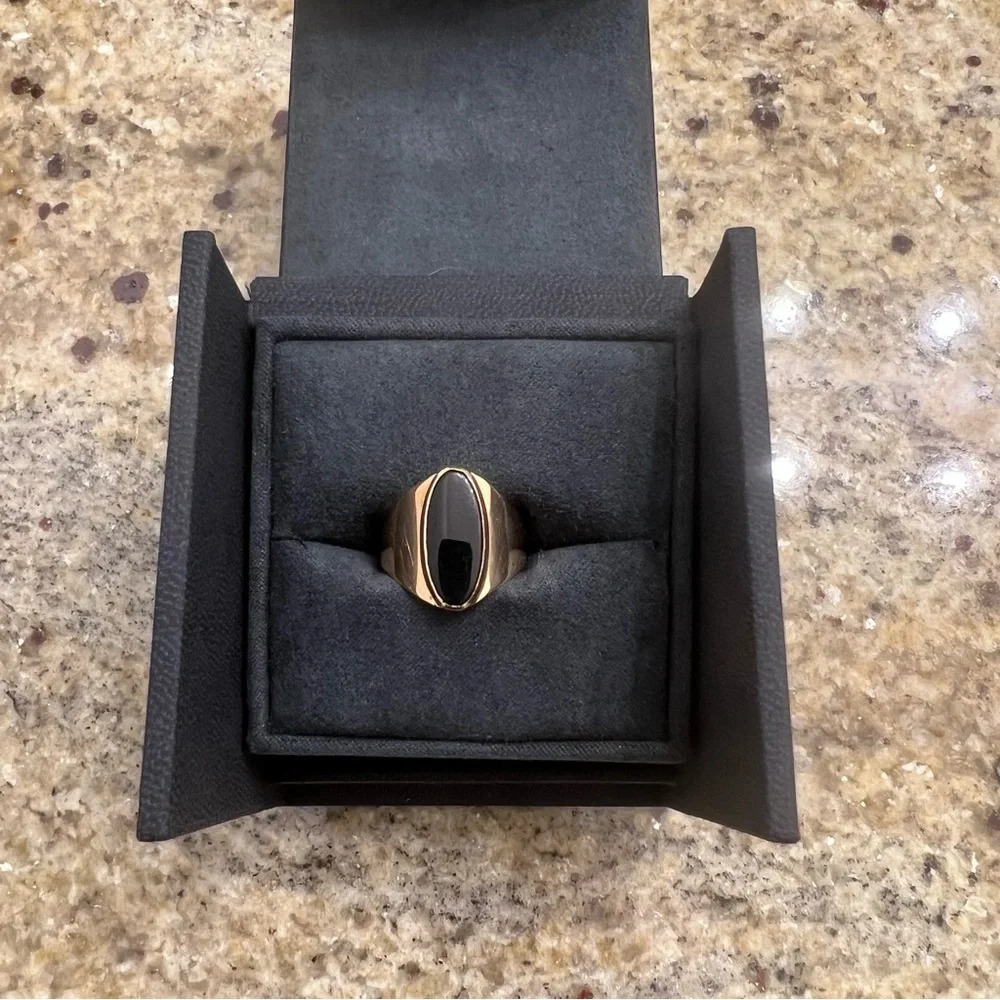 Vintage 19k Portuguese Gold Black Onyx Statement Ring Size 8.5 Hallmarked - Picture 3 of 8